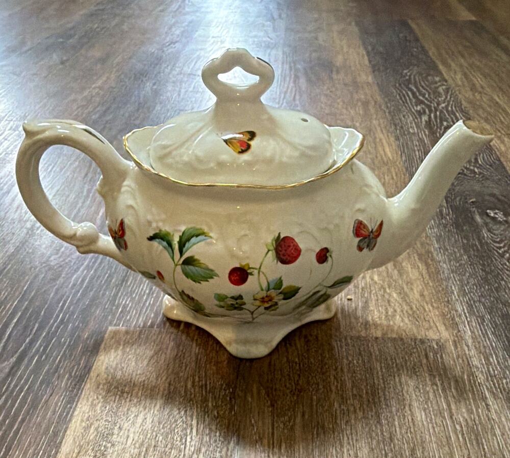 James Kent Old Foley Floral Ceramic Teapot w/ Lid, Printed Backstamp England